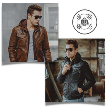 Cargar imagen en el visor de la galería, Chaqueta motera clásica de cuero marrón
- Ozerty